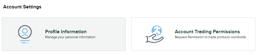 Account Settings section showing the Profile Information and Account Trading Permissions cards
