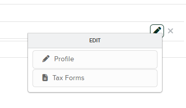 Edit menu showing two options, Profile and Tax Forms