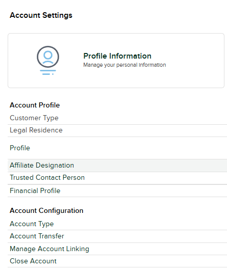 IBKR Account Settings page showing 'Close Account' listed under Account Configuration