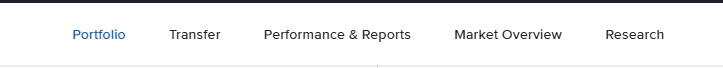 IBKR Client Portal navigation bar showing Portfolio, Transfer, Performance & Reports, Market Overview, Research
