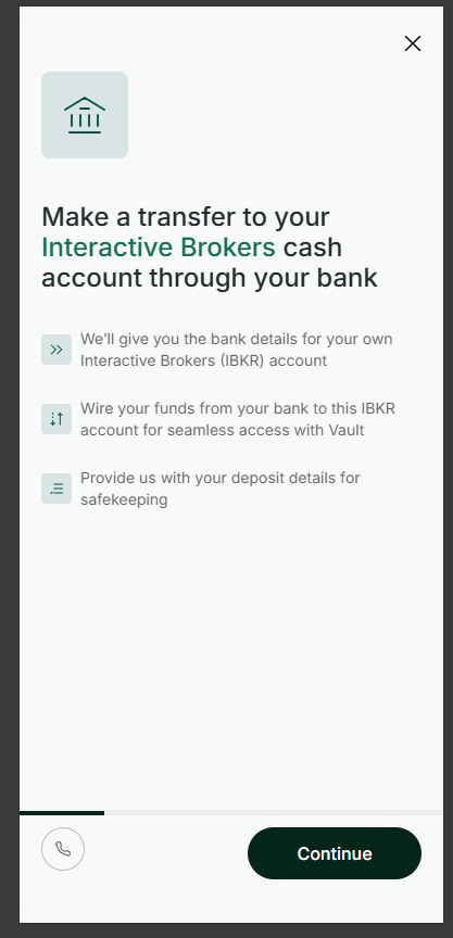 Screen explaining how to make a transfer to your Interactive Brokers cash account through your bank