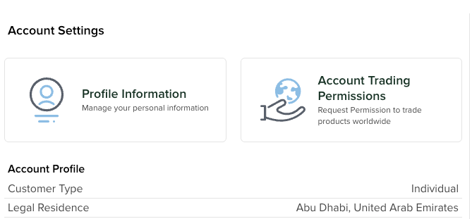 IBKR Account Settings page highlighting the Account Trading Permissions tile
