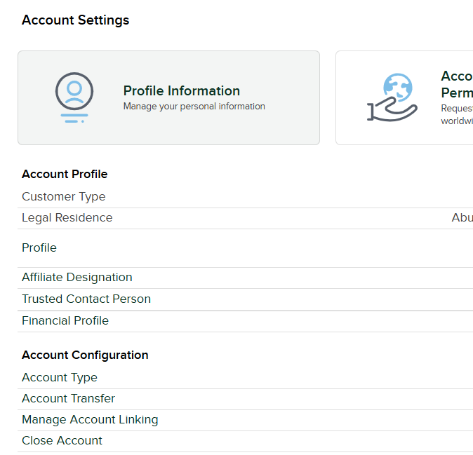 IBKR Account Settings page showing Financial Profile under Account Profile